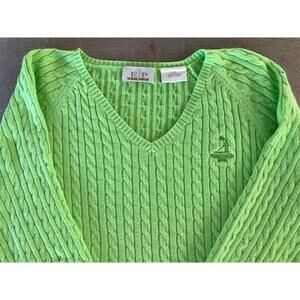 Women's EP Pro v neck cable knit, size L, 100% cotton sweater, PINEHURST NR 2 